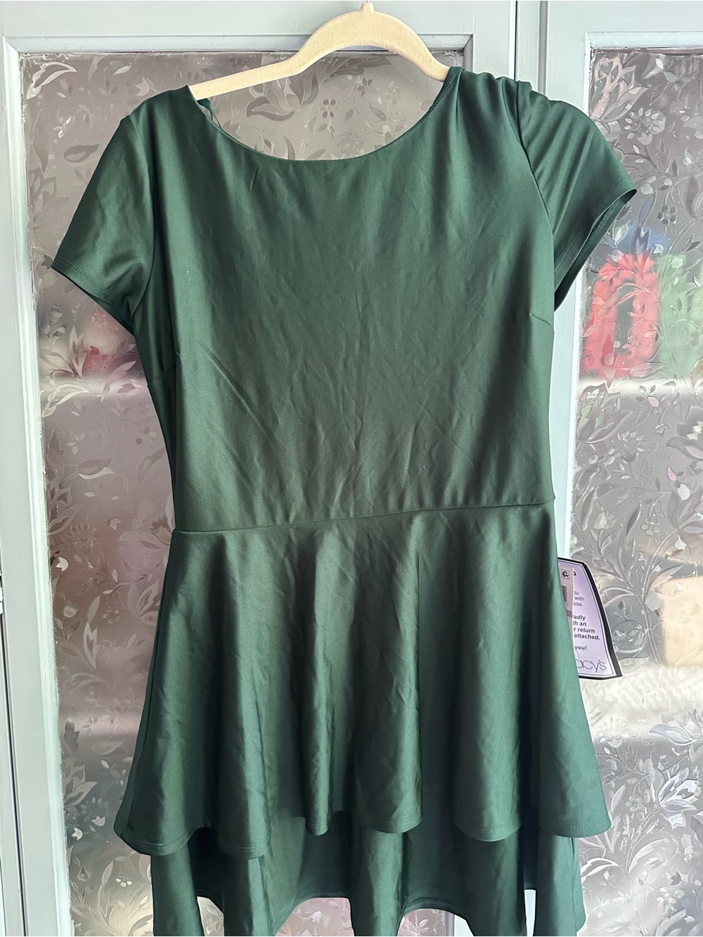 B Darlin Forest Green Short Sleeve Peplum Dress